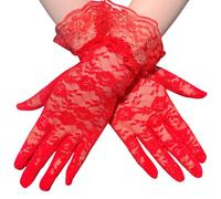 HIOPOIUYT 1 paire de gants élégants en dentelle longueur coude mitaines pour femmes courtes pour fêtes costumées et spectacles d'opéras, styles rétro courts, Rouge, taille unique
