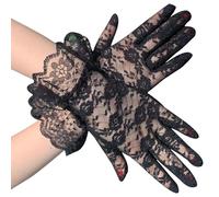 HIOPOIUYT 1 paire de gants élégants en dentelle longueur coude mitaines pour femmes courtes pour fêtes costumées et spectacles d'opéras, styles rétro courts, Noir , taille unique