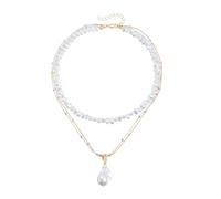 HIOPOIUYT Chaîne de clavicule réglable multicouche perles bijoux boucles d'oreilles uniques à porter tous les jours convient pour un usage quotidien perles en alliage ensemble tendance, taille unique
