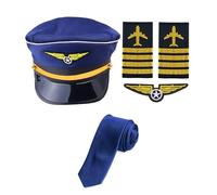 HIOPOIUYT Costume de capitaine de compagnie aérienne pour adulte Accessoire de cosplay uniforme Épaulette Chapeau cravate Attendant de vol Jeu de rôle Tenue de festival