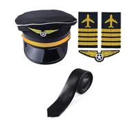 HIOPOIUYT Costume de capitaine de compagnie aérienne pour adulte Accessoire de cosplay uniforme Épaulette Chapeau cravate Attendant de vol Jeu de rôle Tenue de festival