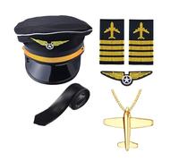 HIOPOIUYT Costume de capitaine de compagnie aérienne pour adulte Accessoire de cosplay uniforme Épaulette Chapeau cravate Attendant de vol Jeu de rôle Tenue de festival