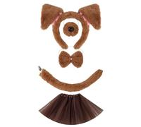 HIOPOIUYT Ensemble d'accessoires de déguisement pour chien 1/4/5 pièces avec oreilles de chien, bandeau, queue, jupe tutu, kit d'accessoires pour enfants, costume d'animal pour cosplay