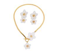 HIOPOIUYT Ensemble élégant collier et boucles d'oreilles en alliage léger pour les fêtes de vacances au quotidien - Ensemble de bijoux floraux polyvalents, taille unique, Comme décrit, Comme décrit.