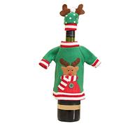 HIOPOIUYT Housse de bouteille de vin de Noël, pull tricoté, ensemble de chapeau tricoté pour fête du Nouvel An, décoration de table, décorations de bouteille de champagne, sacs de vin de Noël pour