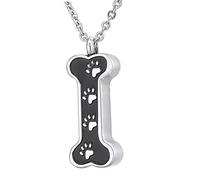HIOPOIUYT Lot de 2 colliers avec pendentif urne en forme d'os pour animal domestique - Pour cendres - Motif pattes de chien - Médaillon pour amoureux des animaux