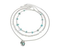 HIOPOIUYT Lot de 3 colliers ras du cou turquoise avec pendentif cactus portable pour femme à la recherche de styles occidentaux pour usage quotidien