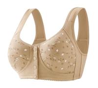 HIOPOIUYT Soutien-gorge de sport sans armatures avec fermeture à bouton sur le devant pour femme, abricot, R