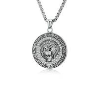 Hip hop Bijoux Titane Acier Plaqué Or Diamant Serti Rond Marque Tête de Lion Pendentif Collier