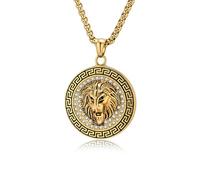 Hip hop Bijoux Titane Acier Plaqué Or Diamant Serti Rond Marque Tête de Lion Pendentif Collier