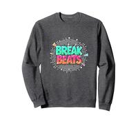 Hip Hop Break Beats Retro Graffiti Style Musique Art Sweatshirt, Unisexe pour Adultes, Chiné Foncé, XXL