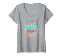 Hip Hop Break Beats Retro Graffiti Style Musique Art T-Shirt avec Col en V, Femme, Gris Chiné, S