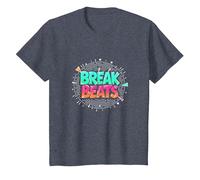 Hip Hop Break Beats Retro Graffiti Style Musique Art T-Shirt, Enfant, Bleu Chiné, 10 Ans