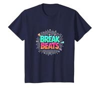 Hip Hop Break Beats Retro Graffiti Style Musique Art T-Shirt, Enfant, Bleu Marine, 8 Ans