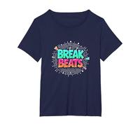 Hip Hop Break Beats Retro Graffiti Style Musique Art T-Shirt, Femme Grandes Tailles, Bleu Marine, 2X