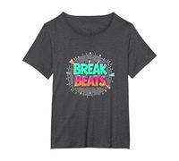 Hip Hop Break Beats Retro Graffiti Style Musique Art T-Shirt, Femme Grandes Tailles, Chiné Foncé, 2X