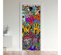 Hip Hop Décoration Rideau de Porte 106x203cm Hippie Graffiti Style Rideaux Interieur Salon Chambre Rideaux Exterieur d'entrée Graffiti Graphic Arbrest Culture Grunge Art Rideau Occultant