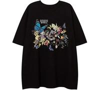 Hip Hop Fashion Butterfly Flower Print T-Shirts Men Harajuku 90s Summer Casual Cotton Short Sleeve T Shirt Tops Tees Black Manches Courtes(3X-Large)
