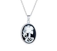 Hip Hop Goth Les Motards Jewelry Black White Bezel Oval Lolita Young Female Skelton Cameo Pendant Collier Statement Ring For Women Teen Punk Rock .925 Argent Sterling