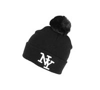 Hip Hop Honour Bonnet Pompon NY Noir et Blanc en Laine Look Tendance Katzy - Taille Unique - Noir