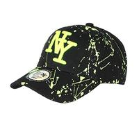 Hip Hop Honour Casquette NY Jaune Fluo et Noire Style Tags Streetwear Baseball Paynter - Taille Unique - Noir