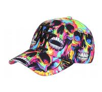 Hip Hop Honour Casquette Tête de Mort Noire et Rose Streetwear NY Baseball Skull - Taille Unique - Noir