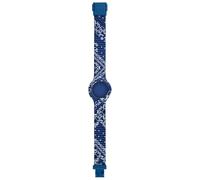 HIP HOP Montre HBU1053 pour femme Bandana cadran mono-couleur blanc et bracelet en silicone imprimé bleu