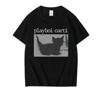 Hip-Hop-Rapper-Playboi-Carti-Cat-Music-Album-Graphic-Print-T-Shirt-Cool-Vintage-Casual-Oversized Black XL