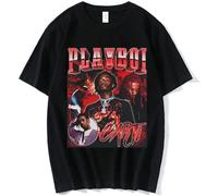 Hip Hop Rapper Playboi Carti T Shirt Men Women Graphic Print T-Shirts Oversized Streetwear Short Sleeve Male Cotton T-Shirt Black L