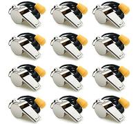 Hipat Lot de 12 sifflets de Sport avec Cordon, sifflet en Acier Inoxydable très Puissant, idéal pour Les entraîneurs, Les arbitres et Les Officiels