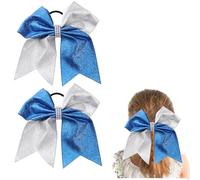 Hipcheer Grand nœud à paillettes pour queue de cheval de 20,3 cm - Fait à la main - Pour pom-pom girl, adolescente, fille, université - Bleu argenté pailleté