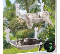 HiPetpy Lot de 2 perchoirs de fenêtre pour chat - Hamac lumineux pliable avec motif enfoncé et housse souple amovible, lit de fenêtre respirant sans fil pour se reposer à l'intérieur (gris, lot de 2)