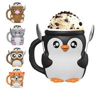 Hiphiprun Highland - Porte-pinte à crème glacée en forme de vache avec poignée, anti-fuite, avec 2 cuillères, motif animal mignon pour Ben & Jerry's, pas de mains froides, idée cadeau réutilisable