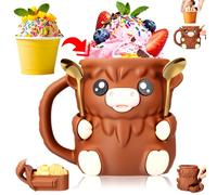 Hiphiprun Highland Porte-pinte de crème glacée avec cuillère, avec fentes pour sabot pour tenir votre cuillère, pour pintes de 473,6 g, récipient isotherme, tasse de soda pour les amateurs de vache