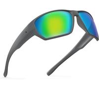 Hiphiprun Merced Lunettes de soleil polarisées flottantes pour la pêche, montures flottantes légères TPX, verres TAC, protection UV 100 %, E : cadre gris clair mat, miroir chartruesse