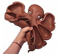 Hiphiprun Plateau à charcuterie en silicone en forme de pieuvre, mignon et incassable pour repas familial et fête, 30,5 x 27,9 cm, marron
