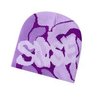Hiphop Bonnet tricoté avec motif de lettre, couvre-chefs d'hiver chauds et tendance pour les jeunes styles automne/hiver, violet, Taille unique