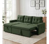 HIPIHOM 3 Seater Sofa Bed, Convertible Pull Out Sofa Bed with Storage, Guest Bed for Small Spaces Living Room, Teddy Fleece（Dark Green）