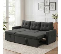 HIPIHOM 3 Seater Sofa Bed, Convertible Pull Out Sofa Bed with Storage, Guest Bed for Small Spaces Living Room, Teddy Fleece（Dark Grey）