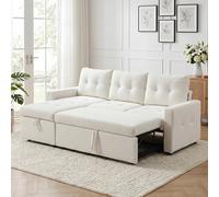 HIPIHOM 3 Seater Sofa Bed, Convertible Pull Out Sofa Bed with Storage, Guest Bed for Small Spaces Living Room, Teddy Fleece（White）