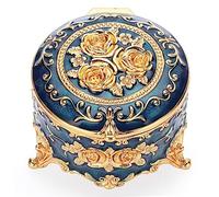 Hipiwe Boîte à bijoux ronde en métal de style antique pour bagues, boucles d'oreilles, colliers, cadeau de mariage, anniversaire, décoration d'intérieur, 7,6 x 7,6 x 6,1 cm