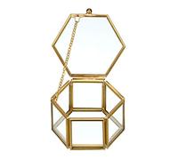 Hipiwe Boîte à bijoux vintage en verre - Présentoir à bijoux géométrique doré - Boîte à souvenirs décorative pour la maison pour le rangement de bijoux, bagues, boucles d'oreilles (petite taille)