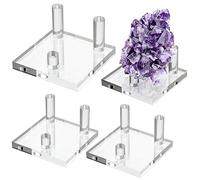 Hipiwe Clear Acrylic Display Stand - Three-Peg Display Easel Stands for Fossil Coral Geodes Rock Mineral Agate Small Collectibles, Set of 4