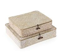 Hipiwe Lot de 2 bacs de rangement plats en osier tissé avec couvercle en jonc de mer naturel multi-usages pour étagère (blanchi)
