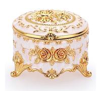 Hipiwe Petite boîte à bijoux ronde vintage en métal doré, pour bagues, boucles d'oreilles, colliers, cadeau pour fille et femme, petite taille