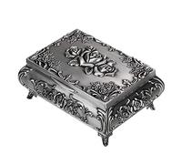 Hipiwe Petite boîte à bijoux vintage en métal pour bagues, boucles d'oreilles, colliers, coffre au trésor, organisateur de bijoux antique, boîte cadeau pour femme (taille M)