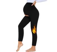 HIPOWER Legging de grossesse thermique pour femme - Taille haute - Chaud - Mode de maternité - Hiver - Pour la grossesse, le yoga, Noir , L