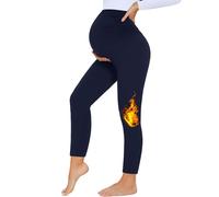 HIPOWER Legging de grossesse thermique pour femme - Taille haute - Chaud - Mode de maternité - Hiver - Pour la grossesse, le yoga, bleu marine, XL