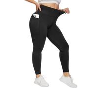 HIPOWER Legging Taille Haute pour Femme - Grandes Tailles - Opaque - Noir - Long de Sport - Élastique - Yoga - Course - Avec Poches, 3XL