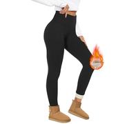 HIPOWER Legging thermique doublé pour femme - Legging thermique épais - Chaud - Peluche polaire - Taille haute - Opaque - Collants thermiques pour l'extérieur et les loisirs, Noir , XL